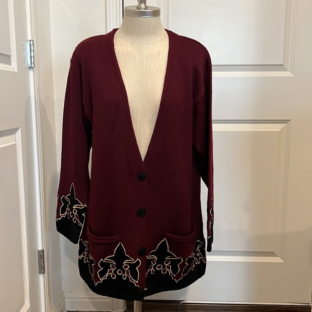 ☀Theomiles wool blend Cardigan Sweater Fleur de Lis Size M